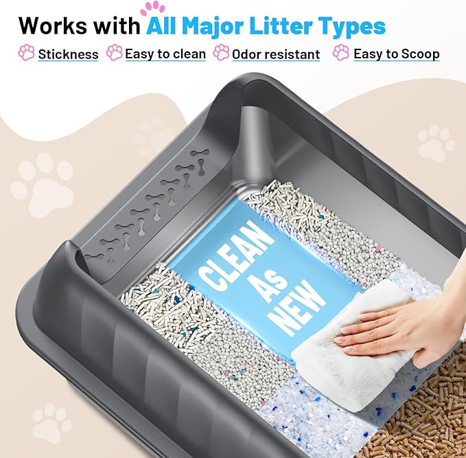 Stainless Steel Litter Box Enclosed Cat Litter Box with High Sided Lid Odor Control Non-Stick Easy Clean Low Entry Anti-Tracking Litter Box for Kittens & Small Cats