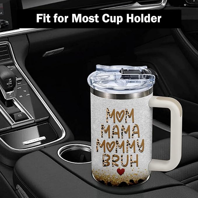 Gifts for Mom - Leopard Mama Tumbler 40 oz with Handle, Animal Print Cup - Wild & Stylish Mothers Day, Christmas Gifts for Her, New Mom Gift