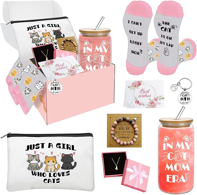 Cat Lover Gifts for Women, Cats Mom Gifts for Mothers Day Birthday Christmas, Cat Gift for Women Crazy Cats Lady Essentials(White)