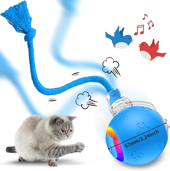 Blue Interactive Cat Toy,Automatic Moving Cat Toys for Bored Indoor Adult Cats,Fast Rolling,Chirping & Motion-Activated Kitty Toys,Fun Gift for Cats with Speedy 2.0 Tail,USB Rechargeable