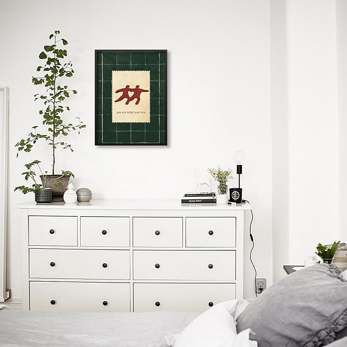 Love Quotes Canvas Wall Art Modern Trendy Women Poster Green Red Aesthetic Prints Romantic You Are What You Love Wall Decor for Living Room Home 16X20 inch Aluminum Framed