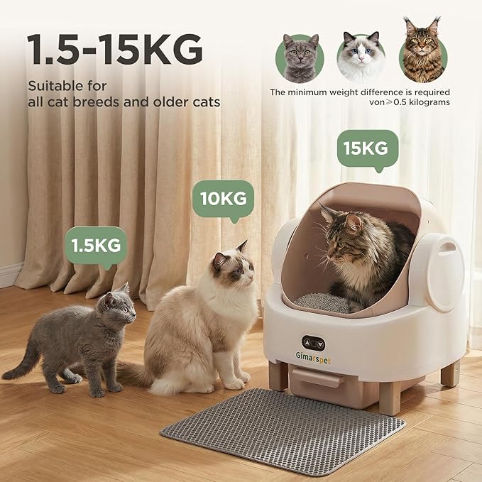 Gimars Open Top Design Self Cleaning Litter Box, Automatic Cat Litter Box for Multiple Cats & Senior Cats, App Control with Safety Sensors, Low Odor, Includes Trash Bags & Litter Mat