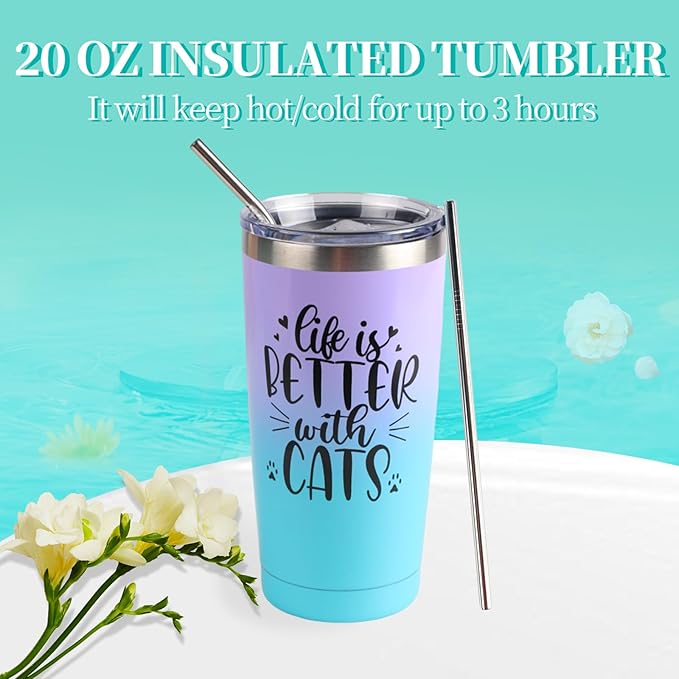 Cat Lover Gifts for Women, Mom Gifts Cat Themed Gift Basket Birthday Teacher Appreciation Valentine's Day Mother's Day Cat Lovers With 20 OZ Tumbler