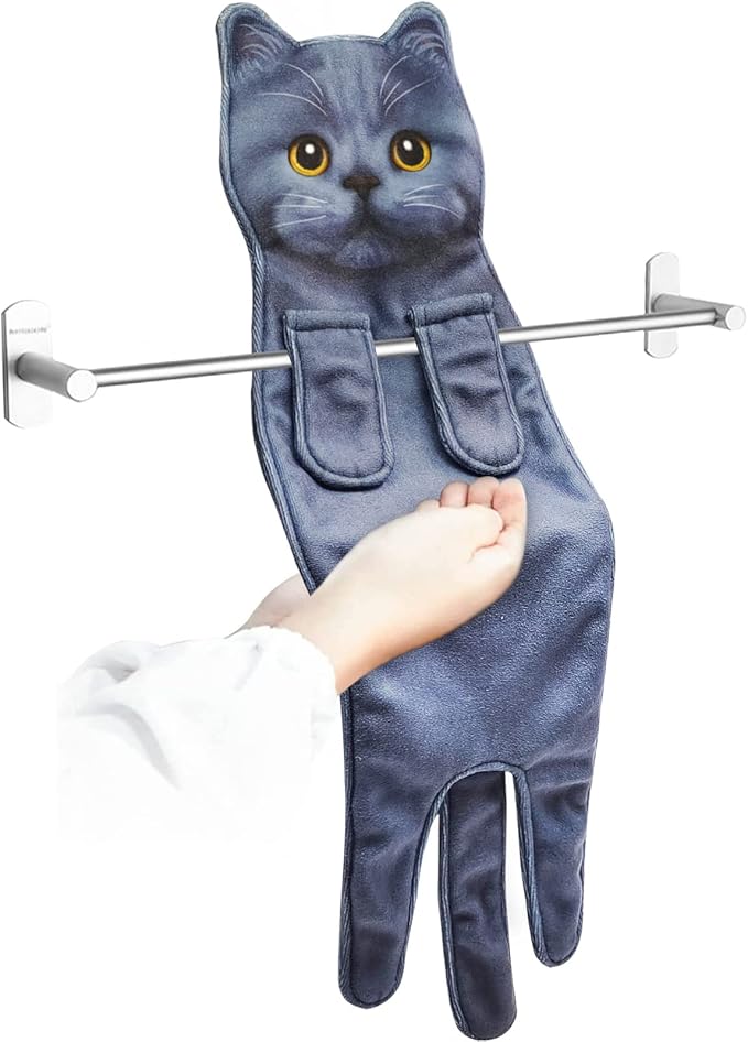 PAT JUUMG Funny Blue Cat Hand Towels for Bathroom Kitchen, Cute Home Decorative Hanging Face Towels, Super Absorbent Soft, Cat Lovers Gifts for Women, Housewarming Gift