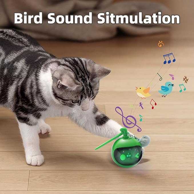 Interactive Cat Toys for Indoor Cats, Automatic Motion Activated Kitten Ball Toy, Moving Stimulation Cat Toys for Bored Indoor Adult Cats, Low Noise Fast Rolling Moving Ball (Green)