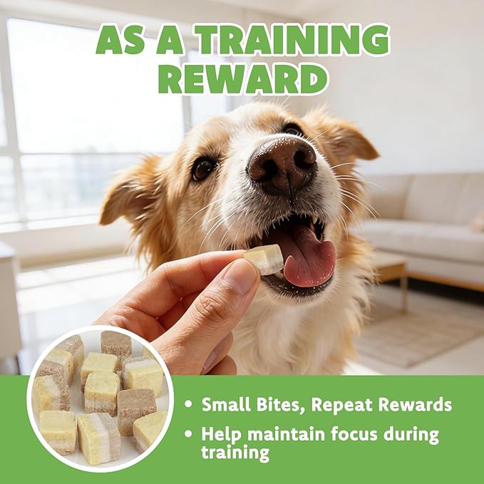 MON2SUN Triple-Layer Freeze Dried Cat & Dog Treats, Chicken, Egg & Chicken Liver Recipe Cube, Grain-Free High Protein Snacks, All Natural Food Topper or Training Rewards, 10.6oz