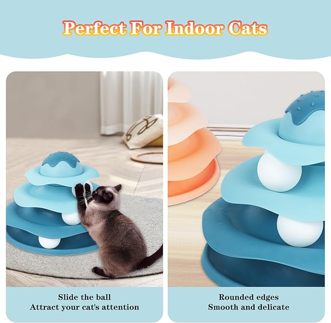 Cat Ball Track Toy,Interactive Cat Toy,Engaging Fun for Indoor Cats, Multi-Layer Design, Ice Cream Structure,Detachable and Easy to Clean (Pink)