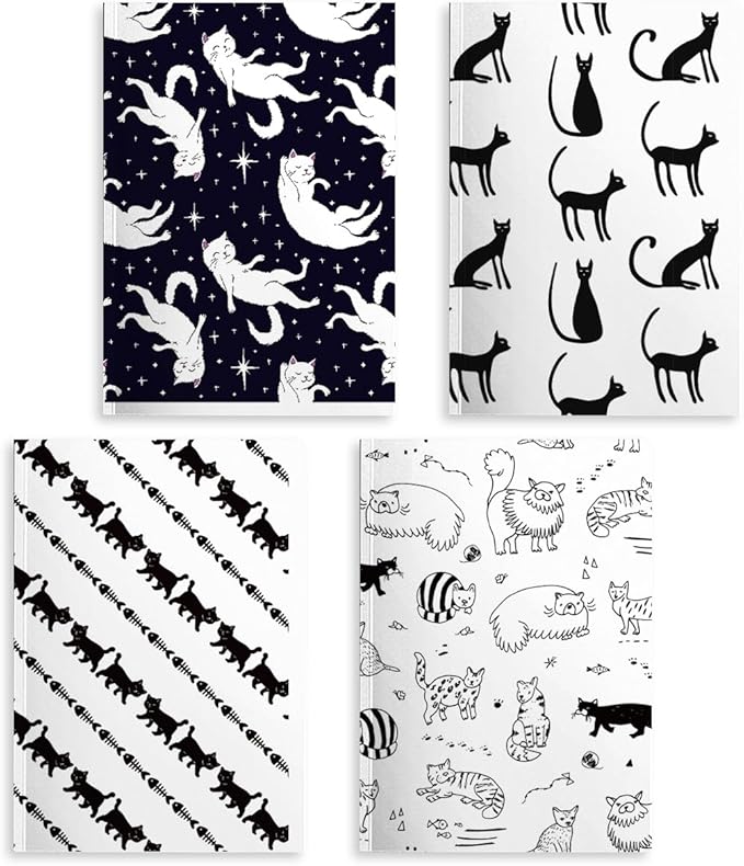 Cat Lined Notebooks for Work, 4 Pcs A5(8.26x5.7inch) College Ruled Notebook Journal for Women, Cute Notepads Journals for Writing, Cute Diary Stationary Cat Lover Gifts 6