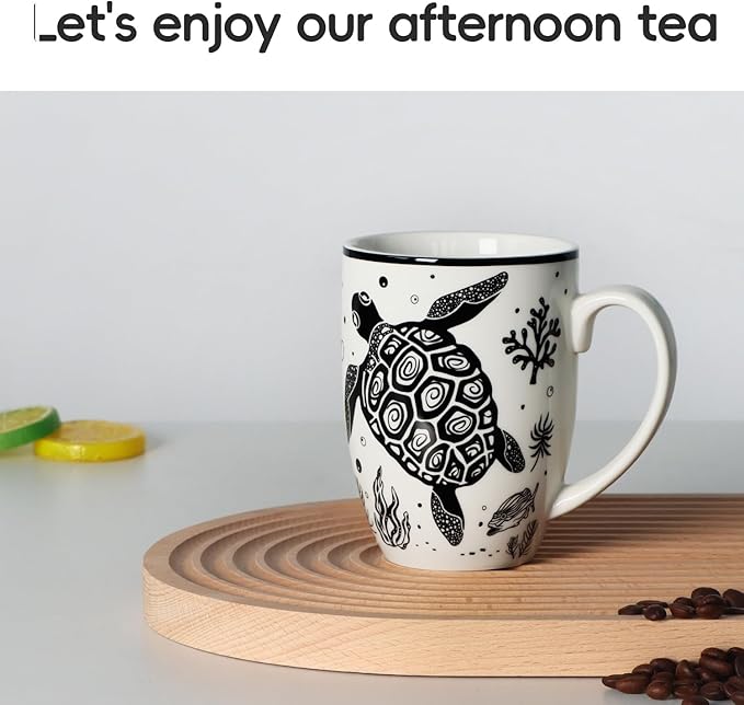 Cute Gifts 16 oz Coffee Mug Sea Turtle and Octopus, Funny Boho Tea Mugs for Women, Large Ceramic Coffee Cups for Chrismas