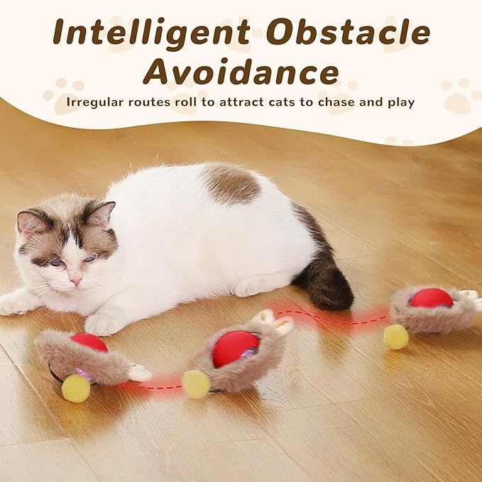 Interactive Cat Toys Ball for Indoor Cats, Speedy Tail 2.0 Cat Toy for Bored Indoor Adult Kitten, Silicone Automatic Fast Moving Rolling Ball with 3 Light Modes & DIY & Chirping Bird