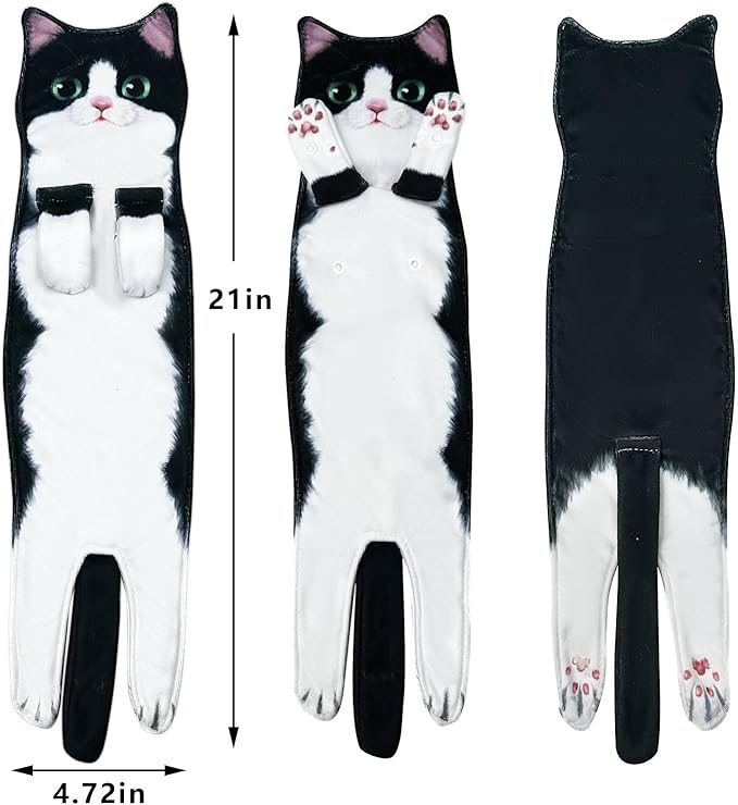 PAT JUUMG Funny Cat Hand Towels for Bathroom Kitchen Decor Cat Towel, Cute Decorative Hanging Face Towels, Super Absorbent Soft, Housewarming Gift, Cat Lovers Gifts for Women (2 Pack-Towel-04)