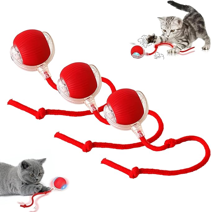 Smart Automatic Rolling Pet Ball, Interactive Electric Toy with Smart Sensor & Auto-Dodging, 6 Hours Playtime Rechargeable for Dogs & Cats (red,3pcs)