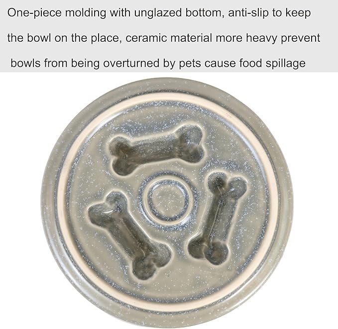 Ceramic Slow Feeder Cat Bowls 6 Inch Cute Bone Slow Feeding Dog Food Bowl,Whisker-Friendly, Anti-Vomiting Feeder for Cats and Small Dogs Non Slip Dishwasher/Microwave Safe (Grey)