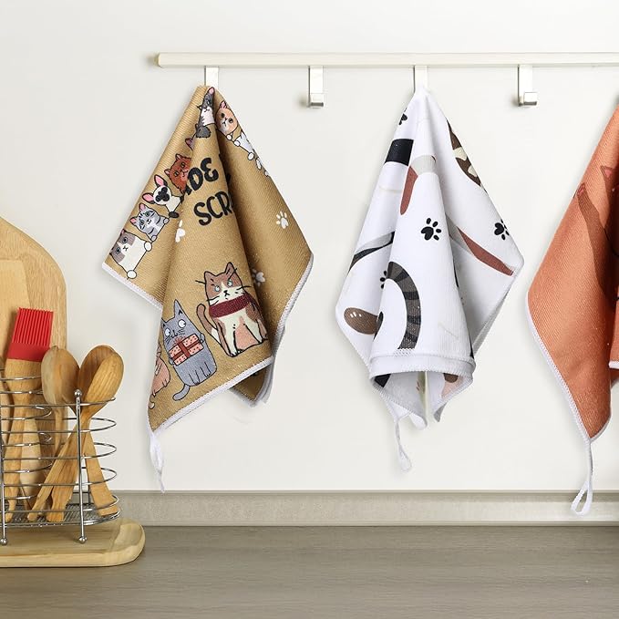 FuWeave 6 Pcs Cat Kitchen Dish Towels Cat Lover Gifts for Women Farm Animal Dishcloth 16 x 24 Inches Farmhouse Tea Hand Towel Decorative for Bathroom Kitchen Housewarming Gifts
