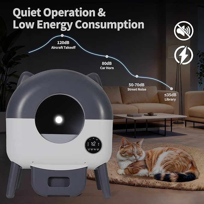 Self Cleaning Litter Box, Extra Large Capacity Automatic Cat Litter Box Self Cleaning for Cats, Electric Cat Litters Box, App Control, Triple Safety Protection, Low Noise, for Multicat Households