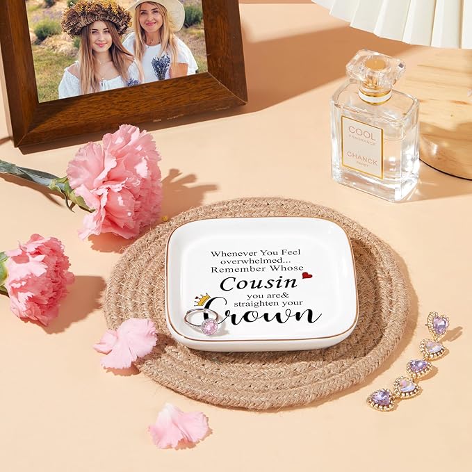 Cousin Gifts for Women Jewelry Dish Trinket Tray – Remember Whose Cousin You Are Straighten Your Crown – Cousins Birthday Gifts for Cousin Valentines Gift Mothers Day Graduation Christmas