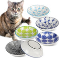 Ceramic Cat Bowls with Non-Slip Silicone Bottom,Prevent Whisker Fatigue,Reduce Mess,Wide Cat Bowls for Indoor Cats,6 Colorful Set for Daily Feeding Gift Choice (Classic)