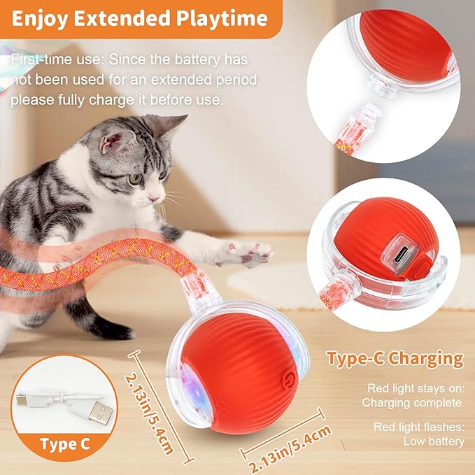 Interactive Cat Toys for Indoor Cats Smart Automatic Ball Rolling for Bored Kitten Pet Upgraded Speedy Moving Chase Dogs Toy Easter Gifts Red Dragonfly
