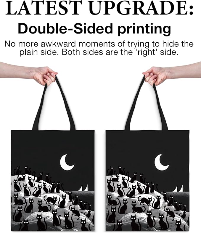 Cute Cat Canvas Tote Bag for Women Funny Cat Bag for Shopping Work Travel Lover Totes Gifts