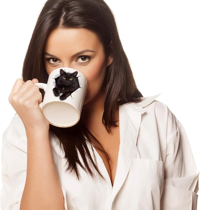 Winston & Bear Black Cat Coffee Mug - Funny Ceramic Coffee Mug Gift for Cat Lovers - Cute Novelty Cup for Men and Women (11oz)
