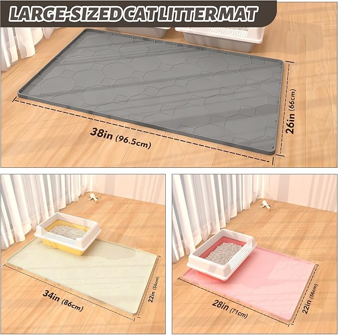 Silicone Cat Litter Mat for Litter Box-28" X 22" Kitty litter pads, Waterproof & Leak-Proof Trapping Design, Non-Slip Durable Easy to clean (Gray)