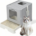 AiQInu Cat Litter Box wtih Lid and Scoop - Foldable Large Enclosed Litter Box with High Sided Enclosure, Front Entry Top Exit, Odor Control, Anti Leakage No Smell, Easy Cleaning Height 15 inches