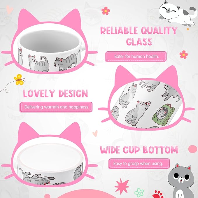 Potchen 6 Pcs Mother's Day Cat Lover Gifts for Women Funny Cat Mom Gifts Set with Gift Bag, Cats Coffee Mug, Cats Sock with Ball, Ceramic Coaster, Crochet Doll, Kitten Keychain for Lady Women Birthday