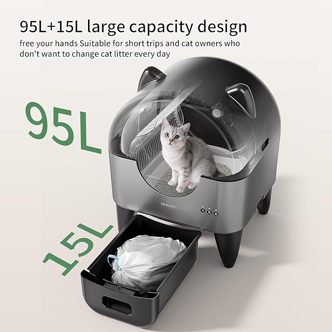 Automatic Self Cleaning Litter Box,95L Large Capacity Smart Cat Litter Box with App Control,8 Safety Sensors for Multiple Cats,Advanced Odor Control,6-Color Night Light(Black)