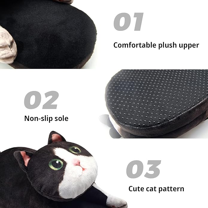 Funny Cat Slippers for Women,Fuzzy Animal Indoor House Shoes with Soft Memory Foam,Comfy Plush Warm Slip-on Slippers,Cat Gifts for Cat Lover