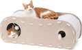FUKUMARU Cat Beds for Indoor Pets 31.5 Inch, Extra Long Cozy Cat Bed Cave Tunnel for Multiple & Large Cats, Felt Kitten Hideaway House with Fluffy Ball, Scratch Resistant, Warm & Safe, Beige
