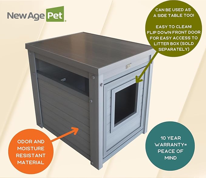 New Age Pet ECOFLEX Cat Box Cover and End Table with Litter Box Enclosure and a 10 Year Warranty Hides Unsightly Litter Box made with Moisture & Odor Resistant Composite Material