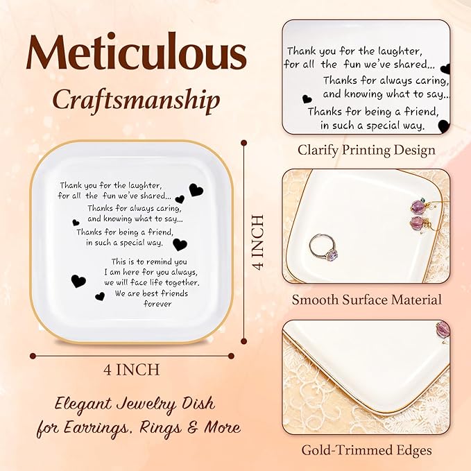 PUDDING CABIN Friend Birthday Gifts for Women,Friendship Thank You Ring Trinket Dish,Going Away Gifts for Friends,Long Distance Gifts for Women Moving Retirement Gifts For Woman