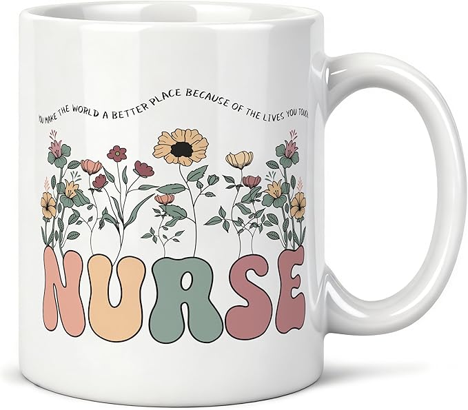 Boho Floral Nurse Mug 11 oz, Nurse Week Graduation Appreciation Gifts Coffee Cups Ceramic, Nursing Student Gifts Ceramic Mug for Coffee Tea Hot Cocoa Home Office Work