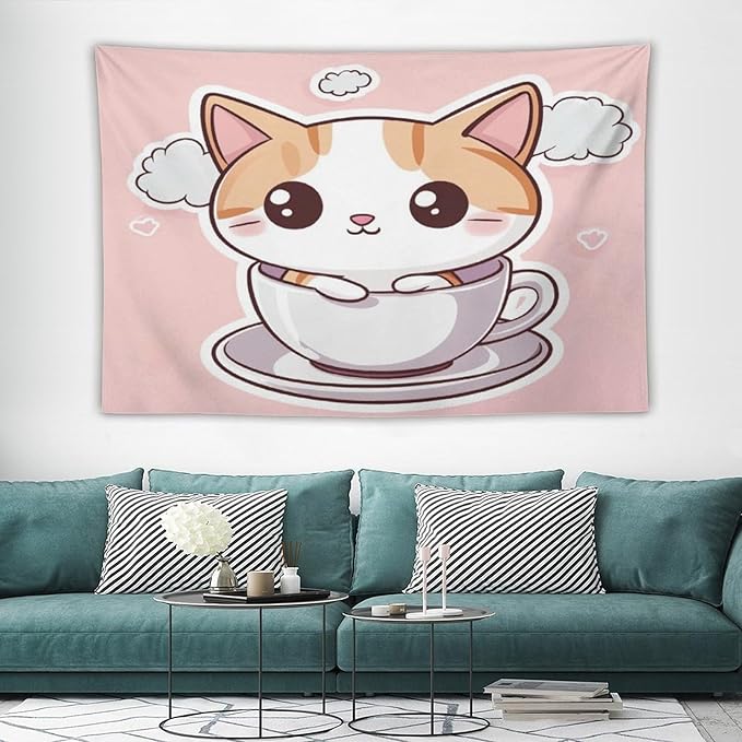 MaSiledy Kawaii Cat Tapestry Wall Hanging Cute Cat Kitten Tapestry for Bedroom Aesthetic Landscape Tapestry Wall Art for Home Decor 40"x60" Wall Hanging for Home Decor Bedroom Living Room Dorm Decor