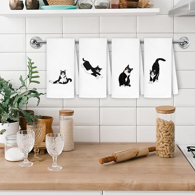 Funny Tuxedo Cat Kitchen Towels, Cat Lover Gifts for Women Hand Towels for Kitchen Bathroom Decor, 16x24 Inch Set of 4