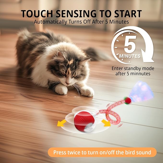 Interactive Cat Toys for Indoor Cats, Speedy 2.0 Cat Toy with Elastic Mesh Tail, Automatic Cat Toy for Bored Indoor Adult Cats, Rechargeable Smart Kitten Moving Ball Toys (Red)