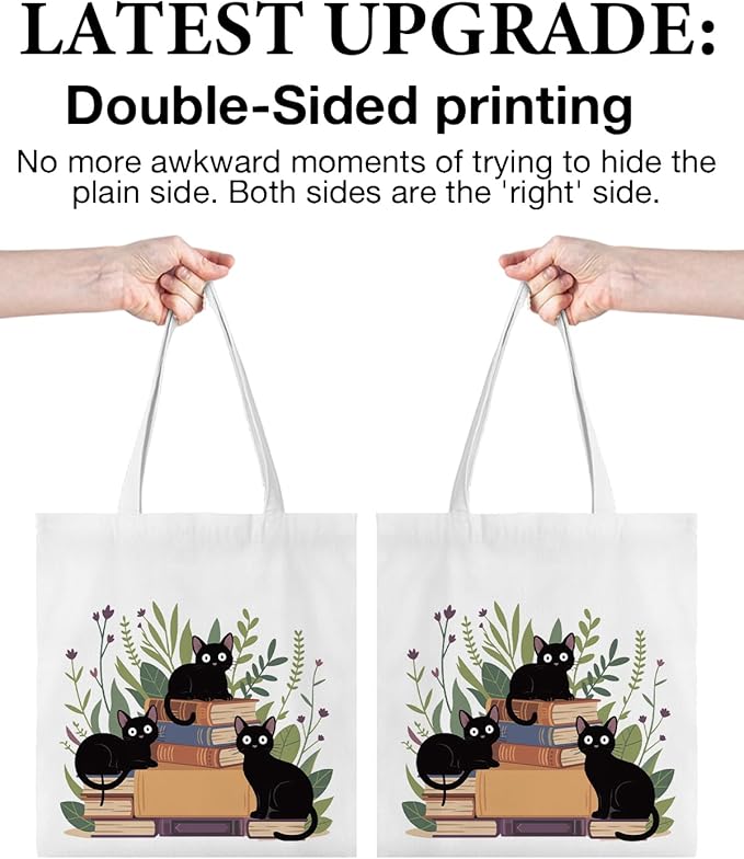 Cute Cat Canvas Tote Bag for Women Funny Cat Bag for Shopping Work Travel Lover Totes Gifts