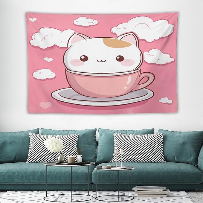 MaSiledy Kawaii Cat Tapestry's Wall Hanging Cute Cat Kitten Tapestries for Bedroom Landscape Tapestry Wall Art for Living Room Dorm 40"x60" Wall Hanging for Home Decor Bedroom Living Room Dorm Decor