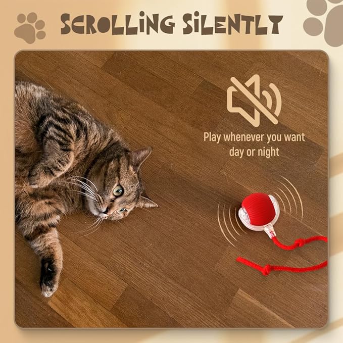 Interactive Rolling Dog Ball, 2025 Upgraded Rolling Cat Toys, Moving Interactive Dog Chew Ball Toys 2.0, Motion Activate Toys, Electric 360° Automatic for Pet Toys(Red)