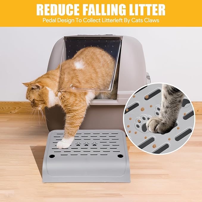 Litter Box Step, Cat Ramp for Litter Automatic Cat Litter Box Self Cleaning with Filter Function, Anti-Litter Tracking Pets Pedal Step Stool Litter Catcher Tray 11.8x8.7x3.9In(Gray)