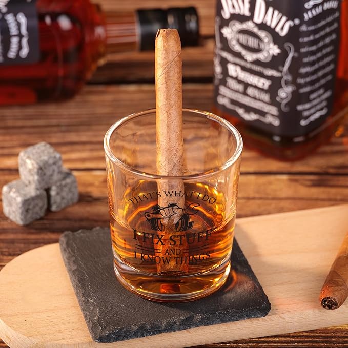 Funny Whiskey Glasses for Handyman Grandpa Dad, Maintenance Man Gifts, Christmas Gag Gift for Men, Mechanic Whiskey Bourbon Glass, White Elephant Gift Ideas, Handyman Birthday Bourbon Gifts for Him