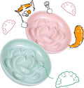 2 Pcs Cat Slow Feeder Bowl Set - Unbreakable Melamine Puzzle cat Bowl for Slow Eating - Cat Dish for Wet & Dry Food- Whisker Friendly & Dishwasher Safe & Non Slip Design (Pink + Green)