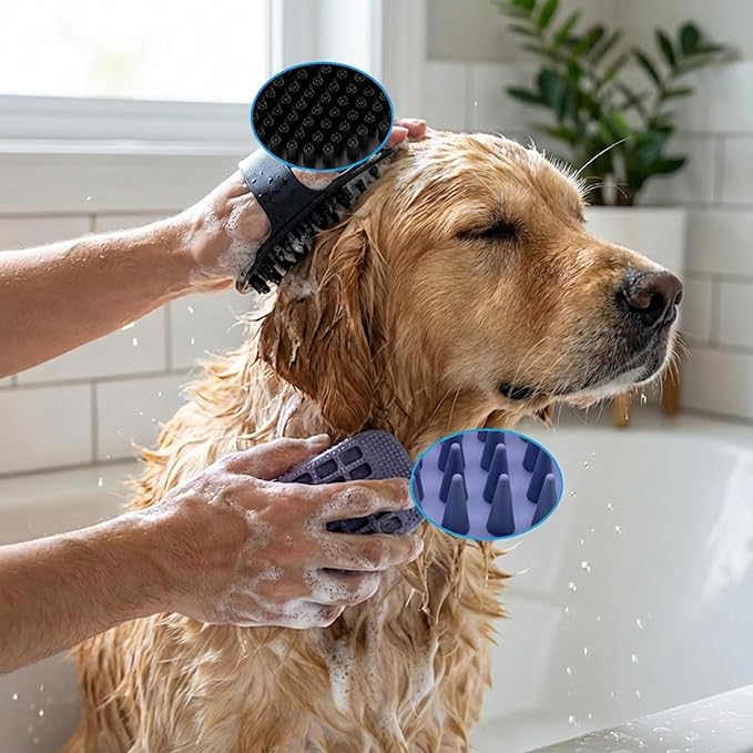 4PCS Self Cleaning Slicker Brush, Pet Grooming Rake, Bath Brush & Massage Brush for Short/Long Haired Dogs, Cats & Horses, Pet Grooming Deshedding Tools - Pet Supplies (White Black)