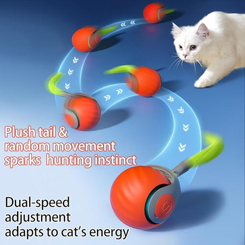 2PCS Speedy Tail 2.0 Cat Toy,Interactive Toy for Bored Indoor Cats Enrichment,Automatic Moving Ball with Tail,Two Speed Adjustment,Smart Kitten Rolling Ball, Turbo Electronic Rolling Pet Chase