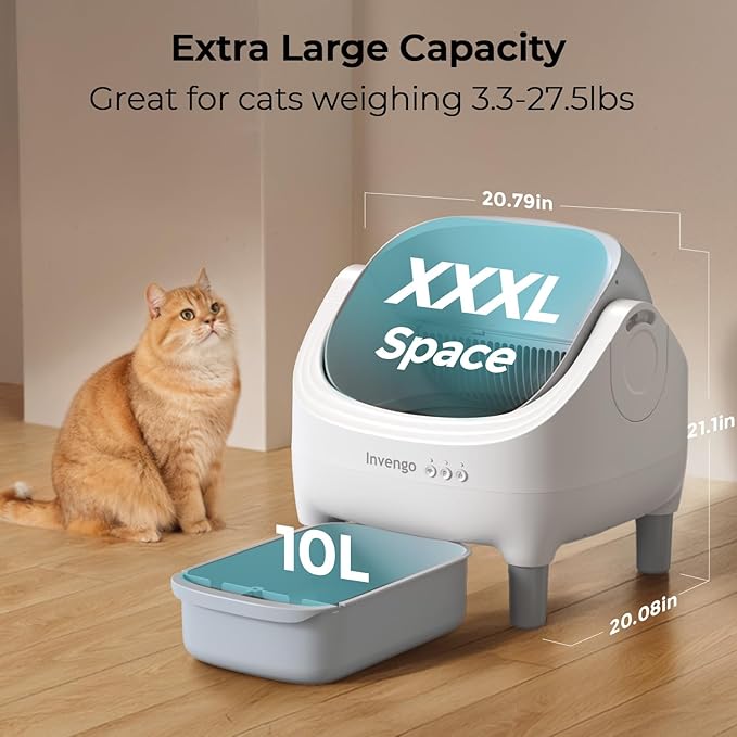 Automatic Cat Litter Box for Multiple Cats, App Control, Open-Top Automatic Litter Box Self Cleaning, Safety Sensors 10.5L Waste Bin with Odor Control, 2 Rolls of Liners