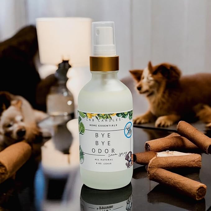 Bye Bye Odor Eliminator Made In USA Fragrance Room and Linen Spray Clean Ingredients Essential Oils Long Lasting Scent Dog Pet Cat Dogs Home