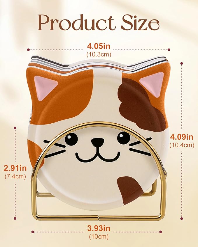 Oqplog Cat Drink Coasters for Cat Lovers Gifts Desk Coffee Table Set of 6-Funny Ceramic Cup Holder Coaster for Home Office Cute Decor Accessories for Women Family