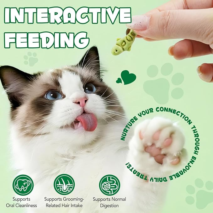 180g/6.4oz Cat Grass Dental Treats for Hairball Control, Natural Teeth Cleaning & Fresh Breath, Crunchy Catnip Flavored Biscuits with Barley Grass, Cat Training Rewards for All Breeds
