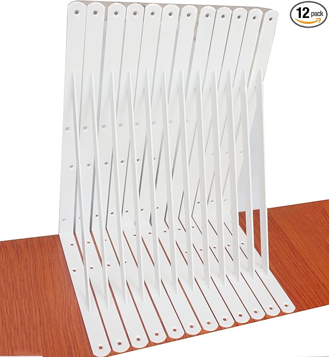 12 Pack L16 x H 10" White Heavy Duty Shelf Brackets with Screws Metal Shelf Brackets Shelf Support Angle Brackets for Shelves L Brackets Heavy Duty Floating Shelf