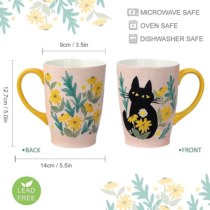 NymphFable Cat Mug Large Ceramic Coffee Mug with Handle 100% Hand Painted Christmas Gift 600ml/20oz